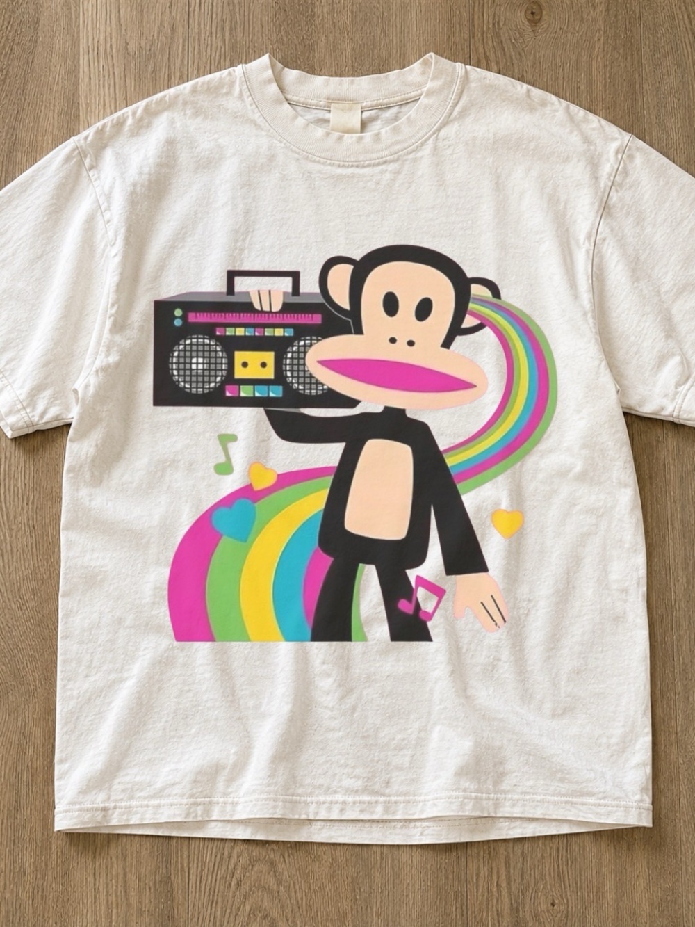 Gildan White Graphic Tee with Colorful Monkey Design